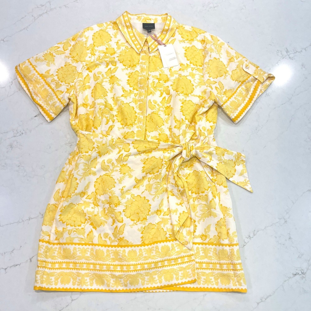 Alex Marie NEW Dress Womens 18 Yellow Cream Mille Floral Faux Wrap Couquette